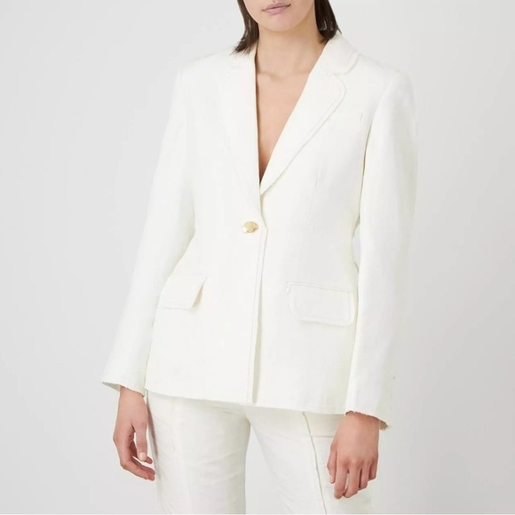 AJE United White Linen Gold Accents Linen Blazer Sz 8 - Picture 1 of 11